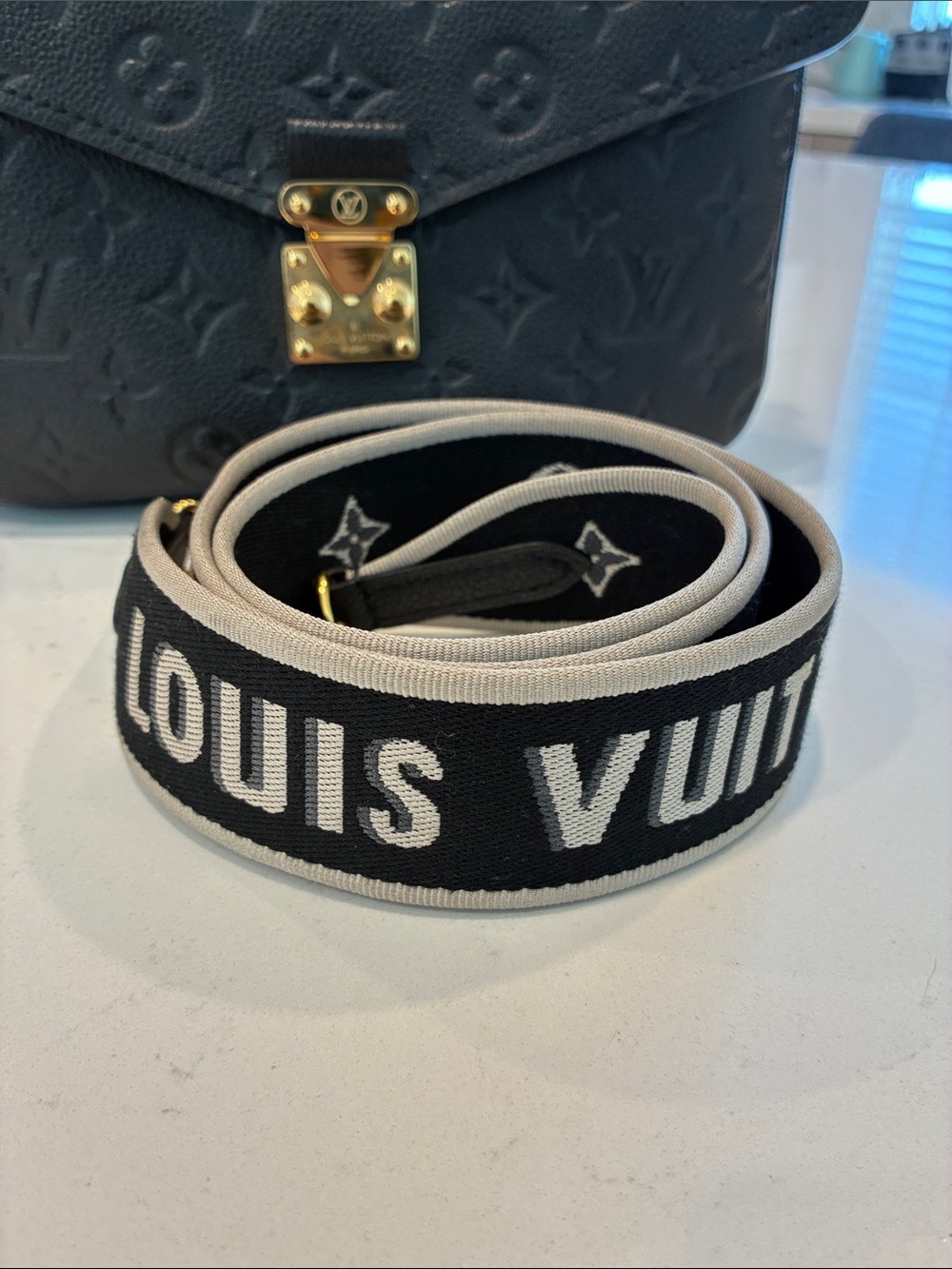 Louis Vuitton Black and White Logo Diane Jacquard Strap